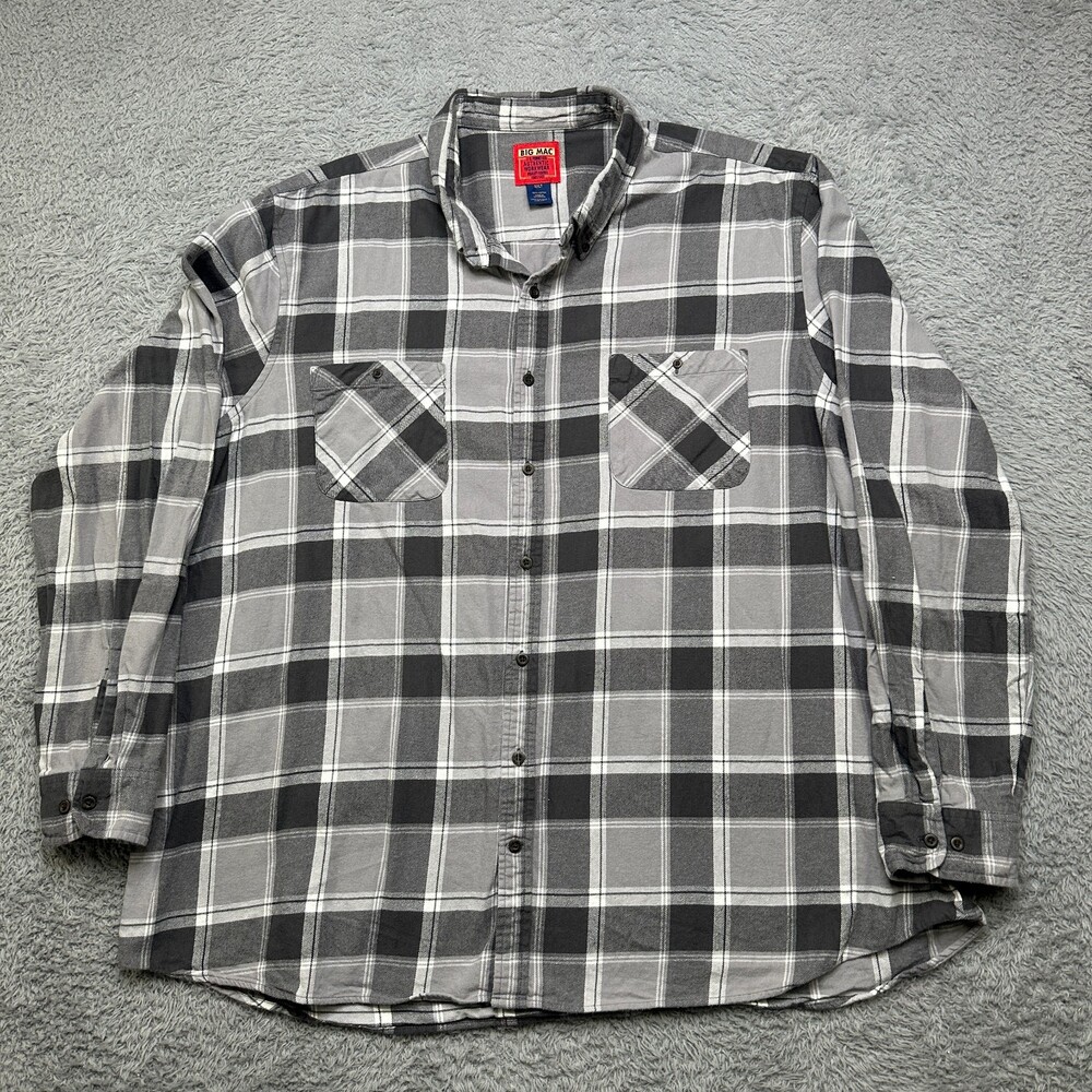 Vintage Big Mac Flannel Shirt Mens 3XLT Gray Plaid Button Long Sleeve